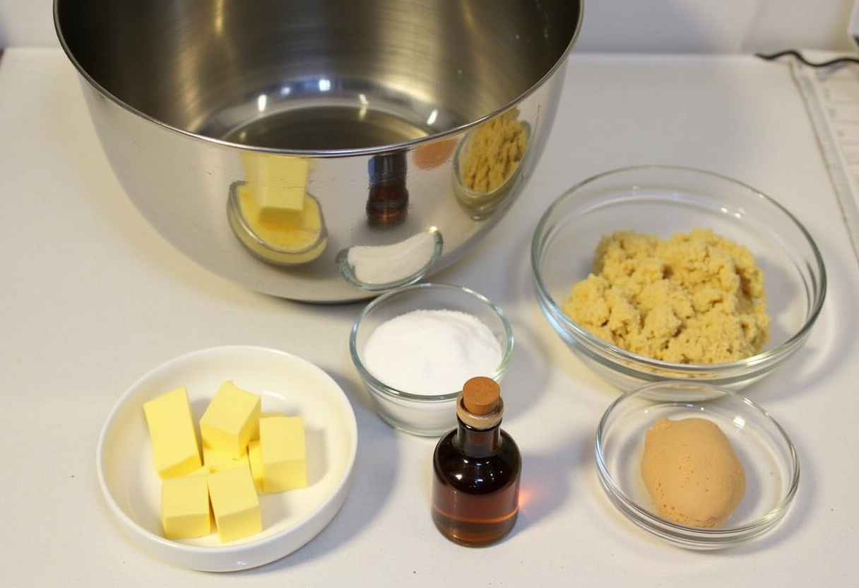 Ingredients for Easy Easter Egg Sugar Cookies laid out on a kitchen counter.